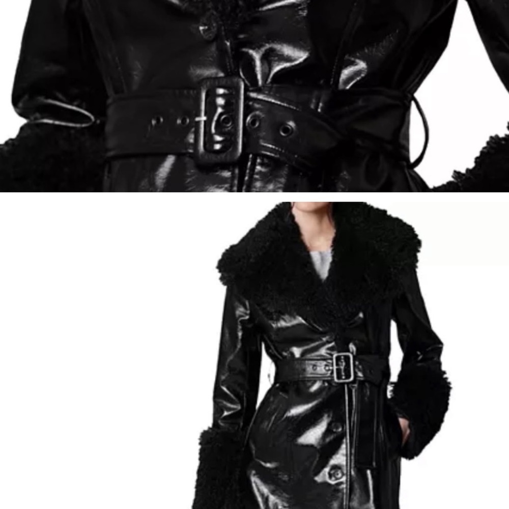 7 for all Mankind Faux Fur Trim Patent Trench Coat, - Picture 4 of 6